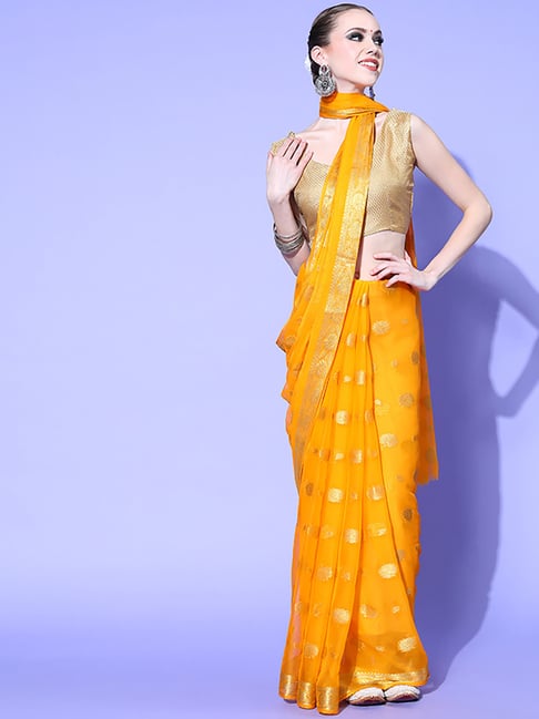 Saree Mall Yellow Woven Saree With Unstitched Blouse Price in India