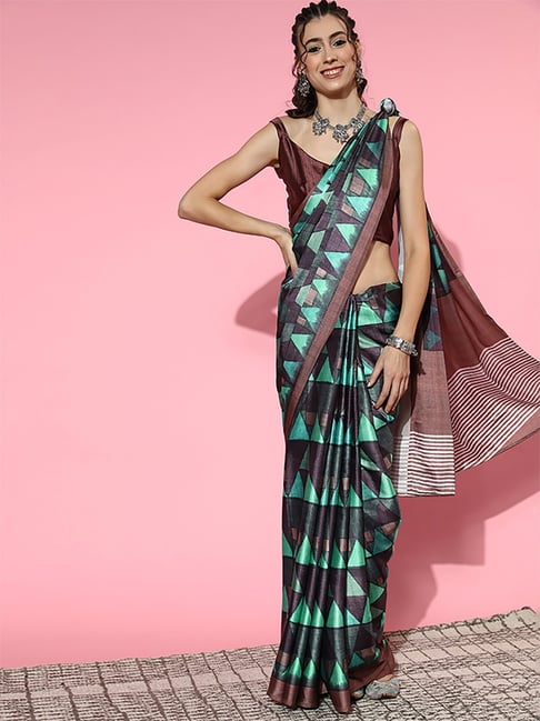 Saree Mall Green Saree With Unstitched Blouse Price in India