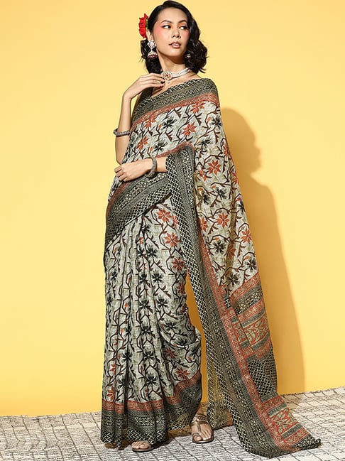 Saree Mall Grey Saree With Unstitched Blouse Price in India