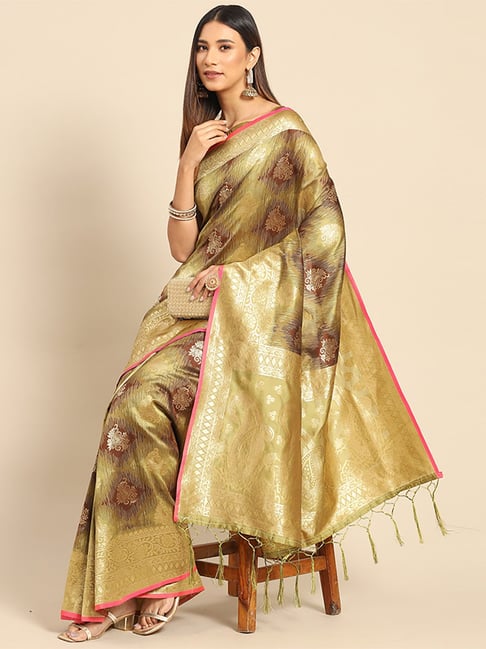 Saree Mall Green Silk Woven Saree With Unstitched Blouse Price in India