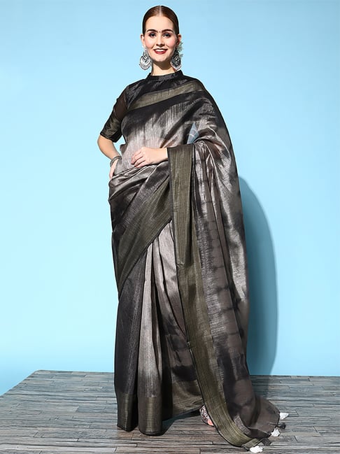 Saree Mall Grey Cotton Silk Woven Saree With Unstitched Blouse Price in India