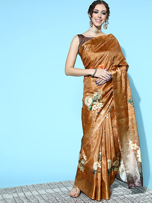 Saree Mall Mustard Saree With Unstitched Blouse Price in India