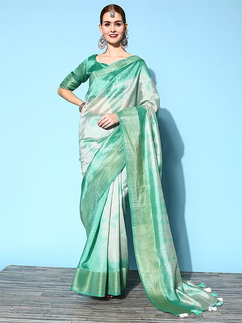 Saree Mall Blue Cotton Silk Woven Saree With Unstitched Blouse Price in India