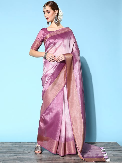 Saree Mall Purple Cotton Silk Woven Saree With Unstitched Blouse Price in India