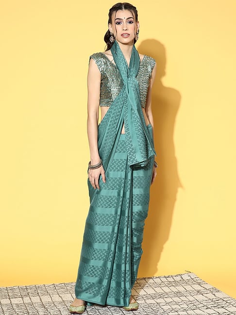 Saree Mall Blue Woven Saree With Unstitched Blouse Price in India