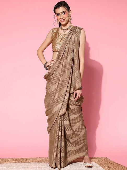 Saree Mall Brown Woven Saree With Unstitched Blouse Price in India