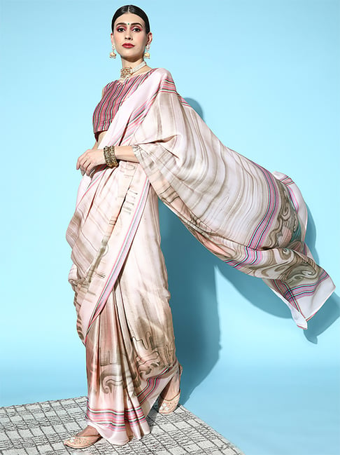 Saree Mall Beige Saree With Unstitched Blouse Price in India