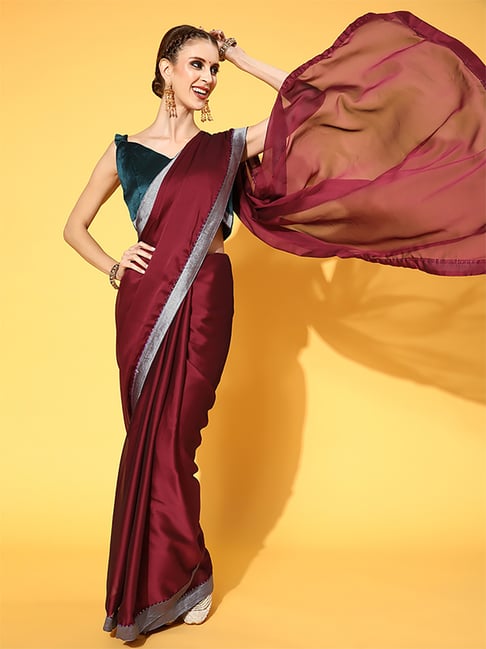 Saree Mall Maroon Saree With Unstitched Blouse Price in India