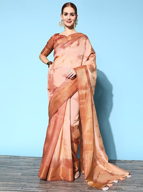 Saree Mall Brown Cotton Silk Woven Saree With Unstitched Blouse Price in India