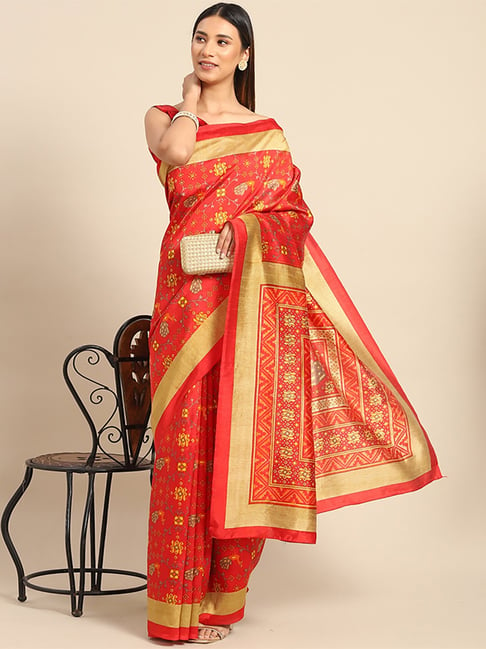 Saree Mall Red Art Silk Woven Saree With Unstitched Blouse Price in India