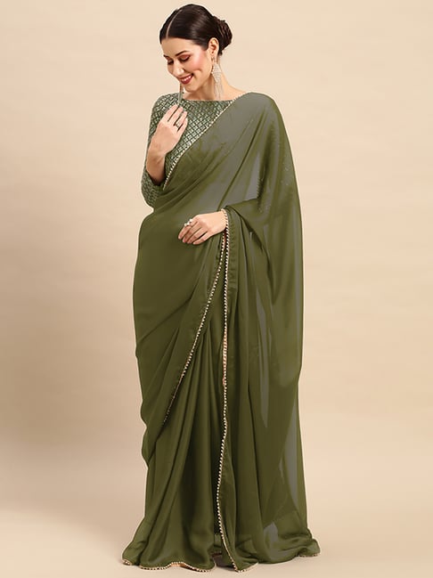 Saree Mall Green Saree With Unstitched Blouse Price in India