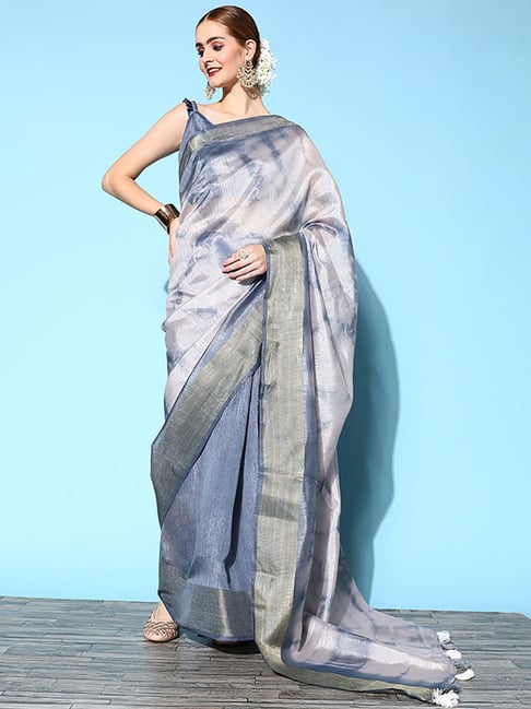 Saree Mall Grey Cotton Silk Woven Saree With Unstitched Blouse Price in India