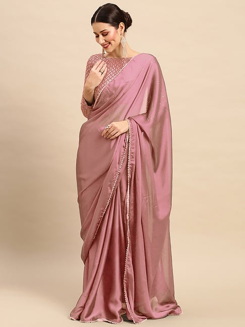 Saree Mall Pink Saree With Unstitched Blouse Price in India