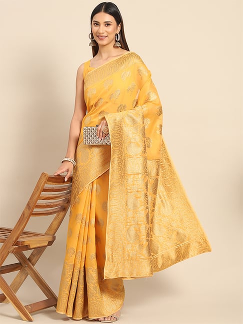 Saree Mall Yellow Woven Saree With Unstitched Blouse Price in India