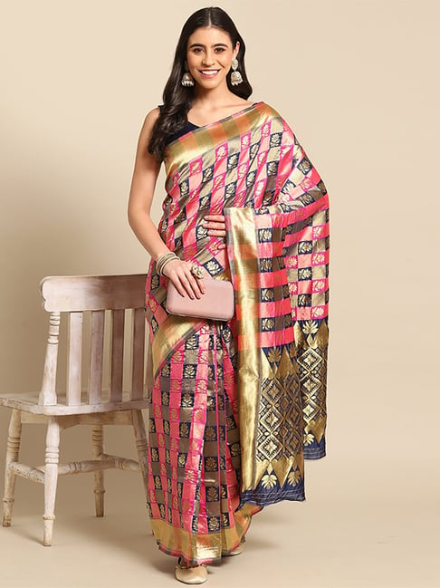 Saree Mall Pink Silk Woven Saree With Unstitched Blouse Price in India