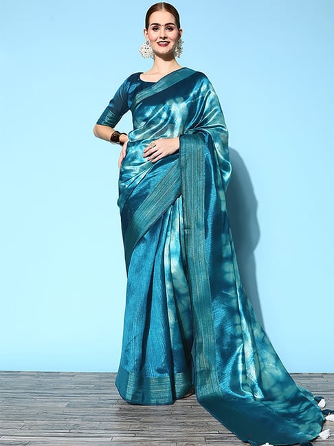 Saree Mall Blue Cotton Silk Woven Saree With Unstitched Blouse Price in India