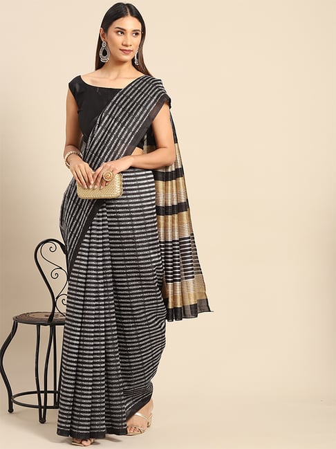 Saree Mall Black Manipuri Silk Woven Saree With Unstitched Blouse Price in India