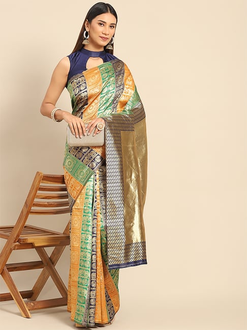 Saree Mall Multicolored Silk Woven Saree With Unstitched Blouse Price in India