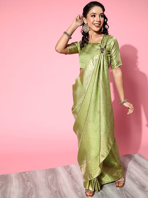 Saree Mall Green Woven Saree With Unstitched Blouse Price in India