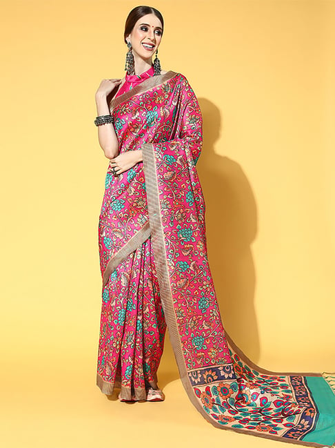 Saree Mall Pink Khadi Silk Saree With Unstitched Blouse Price in India