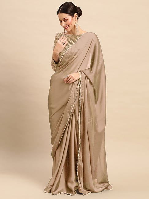Saree Mall Brown Saree With Unstitched Blouse Price in India
