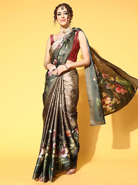 Saree Mall Grey Woven Saree With Unstitched Blouse Price in India