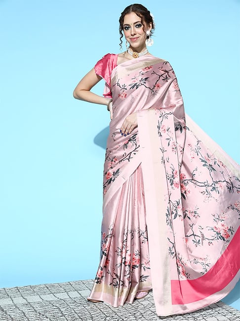 Saree Mall Pink Woven Saree With Unstitched Blouse Price in India