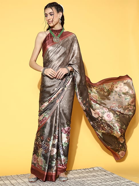 Saree Mall Grey Woven Saree With Unstitched Blouse Price in India