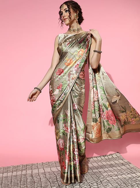 Saree Mall Brown Woven Saree With Unstitched Blouse Price in India