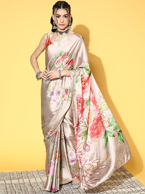 Saree Mall Beige Saree With Unstitched Blouse Price in India