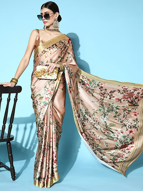 Saree Mall Brown Woven Saree With Unstitched Blouse Price in India