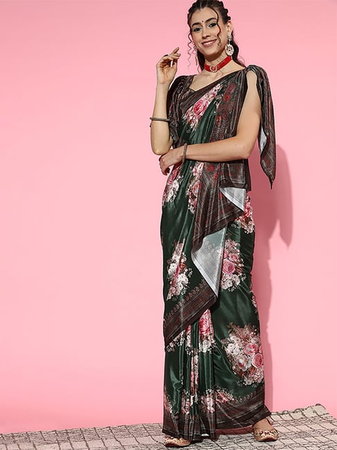 Saree Mall Green Saree With Unstitched Blouse Price in India