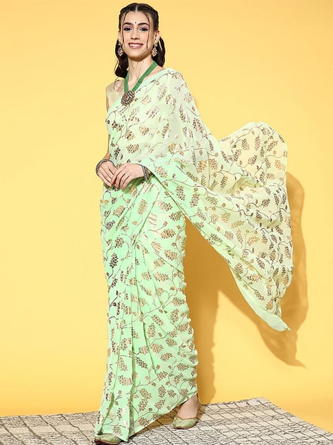 Saree Mall Green Saree With Unstitched Blouse Price in India