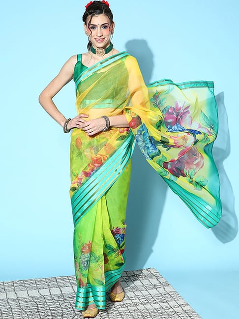 Saree Mall Green Saree With Unstitched Blouse Price in India