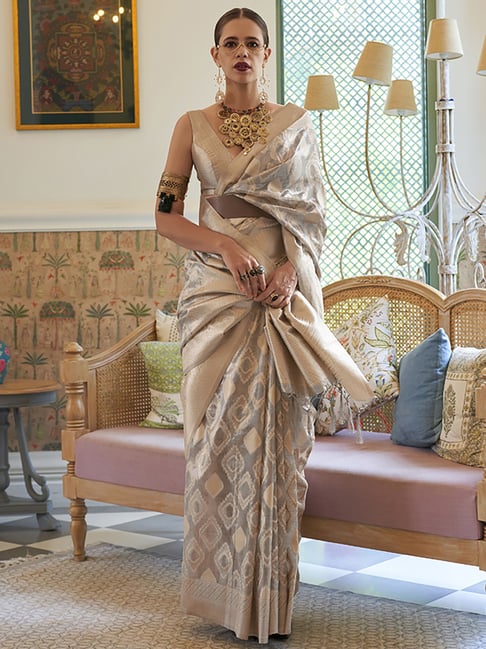 Saree Mall Grey Woven Saree With Unstitched Blouse Price in India