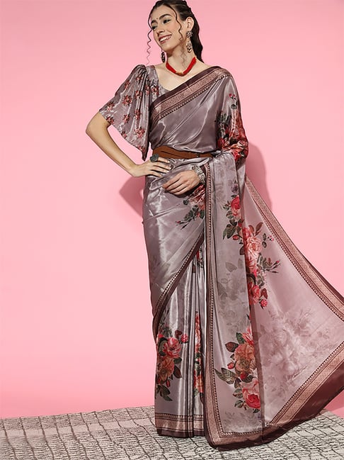 Saree Mall Grey Saree With Unstitched Blouse Price in India