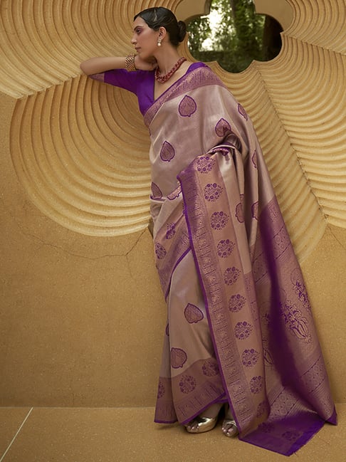 Saree Mall Beige & Purple Woven Saree With Unstitched Blouse Price in India