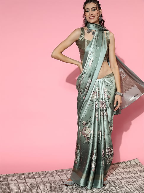 Saree Mall Grey Saree With Unstitched Blouse Price in India