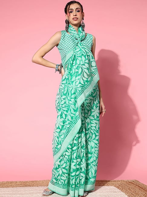 Saree Mall Green Saree With Unstitched Blouse Price in India