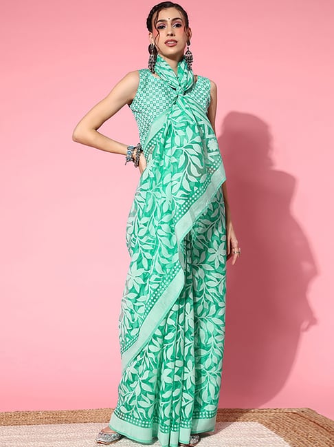 Saree Mall Green Saree With Unstitched Blouse Price in India