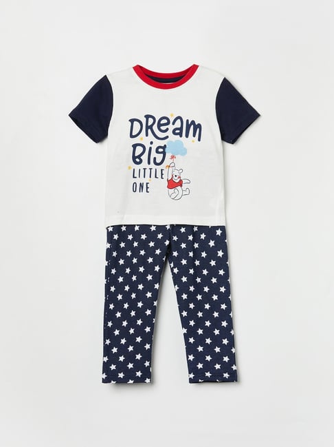 Juniors by Lifestyle Kids White & Navy Cotton Printed T-Shirt Set