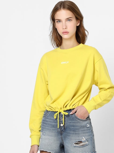 Only Yellow Cotton Regular Fit Sweatshirt