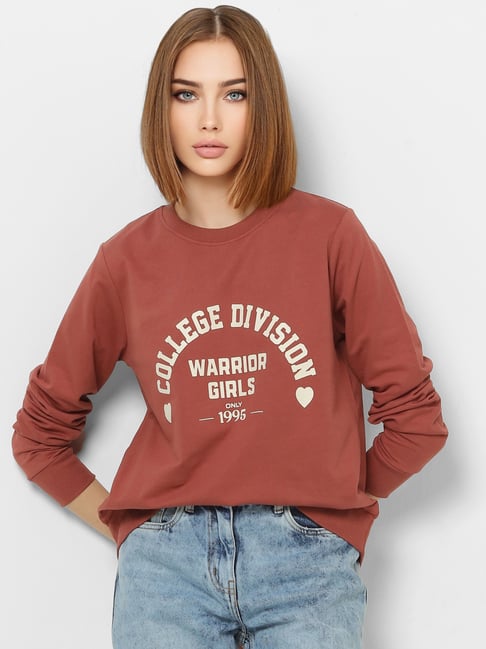 Buy Only Light Brown Cotton Graphic Print Sweatshirt for Women