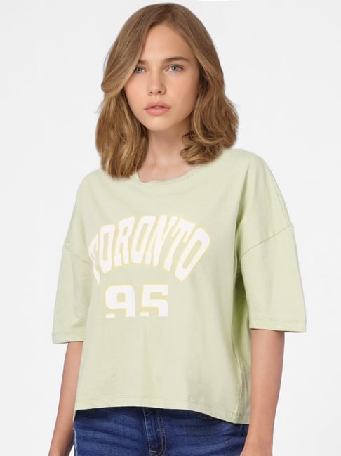 Only Light Olive Cotton Graphic Print T-Shirt