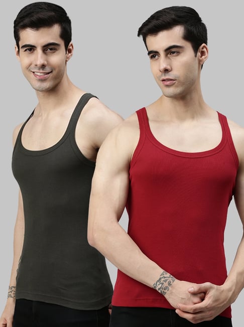 Buy Lux Cozi Black and Grey Cotton Blend Gym Vest Pack of 2 Online