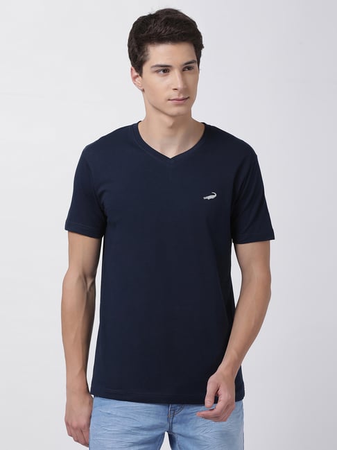 Men's Relaxed Fit Navy Blue V-Neck T-Shirt