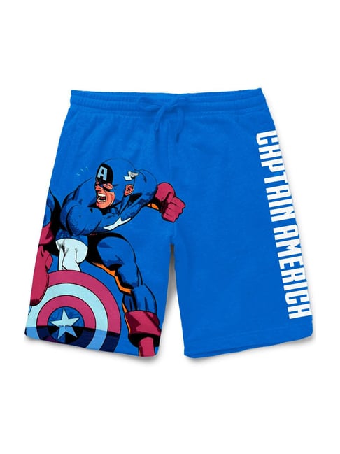 Bonkids Kids Blue Cotton Printed Marvel Shorts