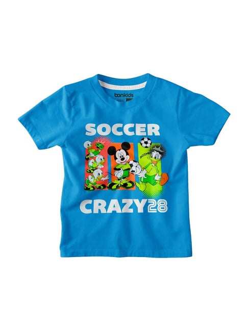 Bonkids Kids Blue Cotton Printed Mickey & Friends T-Shirt