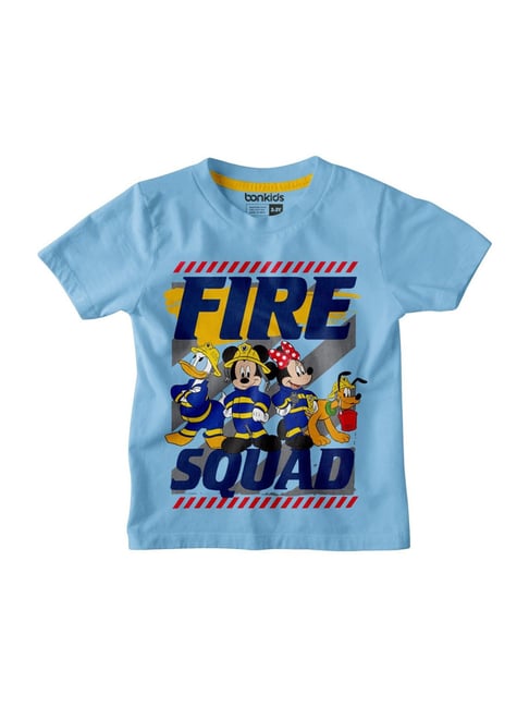 Bonkids Kids Blue Cotton Printed Mickey & Friends T-Shirt