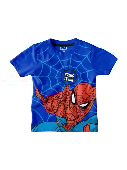 Bonkids Kids Blue Red Cotton Printed Spiderman T-Shirt